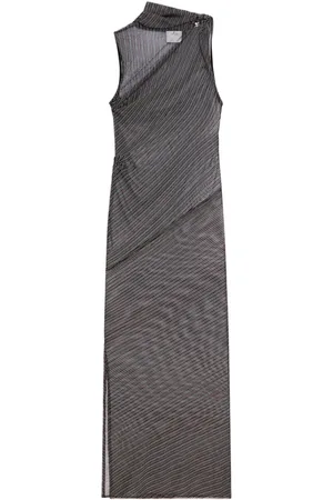 Courrèges Femme, Robes, Noir, Taille: 38 FR Robe Noire sans Manches à Rayures Diagonales