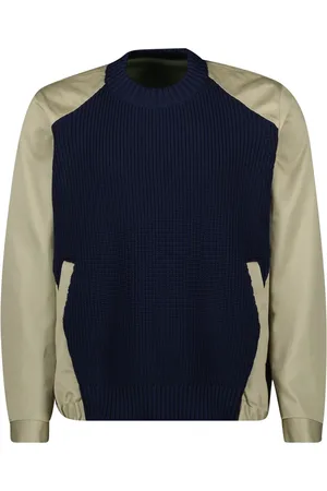 SACAI Homme, Pulls, Multicolore, Taille: M Pull en Coton Bleu Marine & Kaki