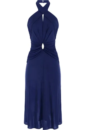 Elisabetta Franchi Femme, Robes, Bleu, Taille: 40 FR Robe de Soirée Bleue en Jersey avec Encolure Asymétrique