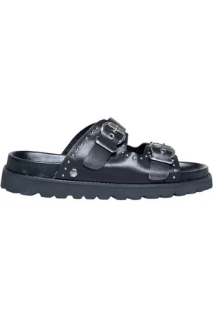 Cult Femme, Chaussures, Noir, Taille: 37 EU Sandale en cuir avec talon de 4 cm