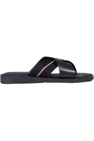 Tommy Hilfiger Homme, Chaussures, Bleu, Taille: 44 EU Chaussons en Cuir Bleu avec Semelle en Caoutchouc
