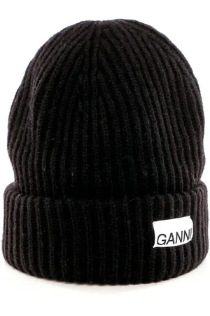 Ganni Homme, Accessoires, Noir, Taille: ONE Size Bonnet Chaud en Mélange de Laine