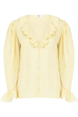 Chloé Femme, Blouses et Chemises, Jaune, Taille: 38 FR Top en soie à volants avec col en V