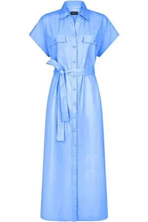 Dondup Femme, Robes, Bleu, Taille: 42 FR Robe Coton Manches Courtes Boutonnée Ceinturée