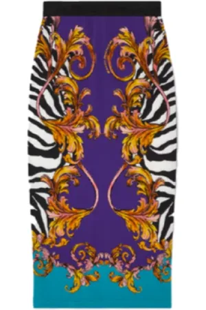VERSACE Femme, Jupes, Multicolore, Taille: 38 FR Jupe Midi Barocco avec Imprimé Zèbre
