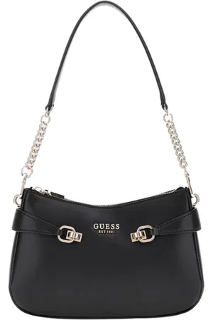 Guess Femme, Sacs, Noir, Taille: ONE Size Sac à main noir avec fermeture éclair dorée pâle