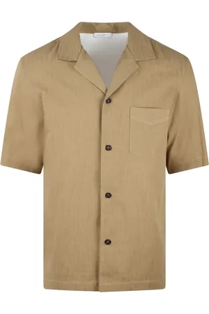 Paolo Pecora Homme, Chemises, Brun, Taille: M Chemise de Bowling en Toile avec Broderie