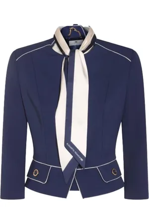 Elisabetta Franchi Femme, Vestes, Bleu, Taille: 38 FR Élégante Veste en Crêpe Stretch avec Piping Contrastant