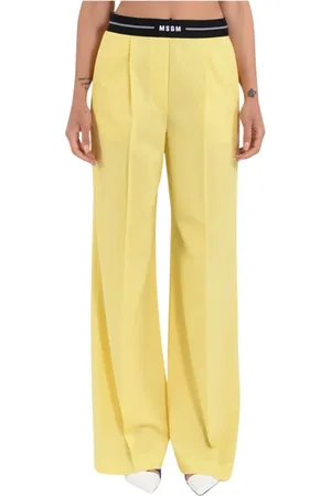 Msgm Femme, Pantalons, Jaune, Taille: 36 FR Pantalon Large en Laine