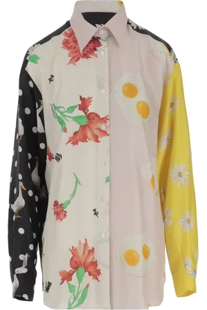 Moschino Femme, Blouses et Chemises, Multicolore, Taille: 36 FR Chemise en Soie Patchwork avec Imprimés Contrastants