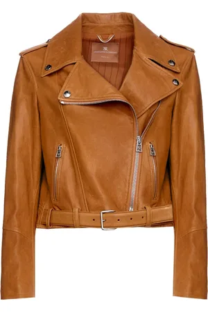 ERMANNO SCERVINO Femme, Vestes, Brun, Taille: 36 FR Veste de Motard en Cuir Classique
