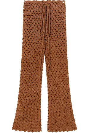 ERMANNO SCERVINO Femme, Pantalons, Brun, Taille: 36 FR Pantalon Marron en Coton Crochet Flare