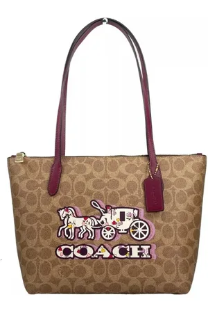 Coach Femme, Sacs, Brun, Taille: ONE Size Sac Fourre-Tout en Toile Signature à Fermeture Éclair
