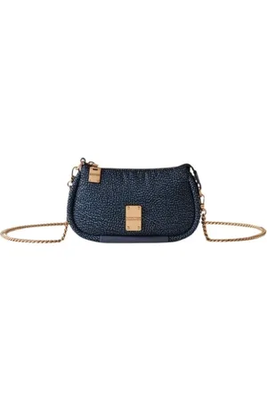 Borbonese Femme, Sacs, Bleu, Taille: ONE Size Mini Sac Bandoulière en Tissu avec Détails en Cuir
