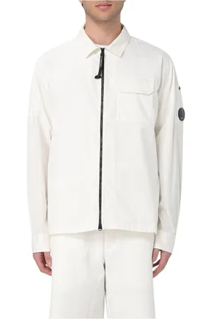 C.P. Company Homme, Vestes, Blanc, Taille: L Overshirt en Coton Biologique Fermeture Éclair Complète Blanc