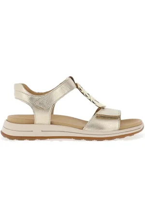 ARA Femme, Chaussures, Jaune, Taille: 40 EU Sandale Dorée avec Double Fermeture Velcro