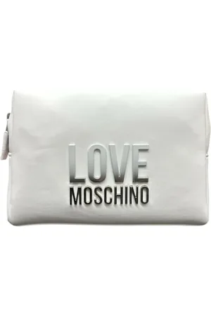 Moschino Femme, Sacs, Blanc, Taille: ONE Size Pochette Blanche Femme avec Lettrage Logo