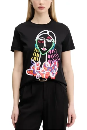 Desigual Femme, Tops, Noir, Taille: 38 FR T-shirt Imprimé Noir