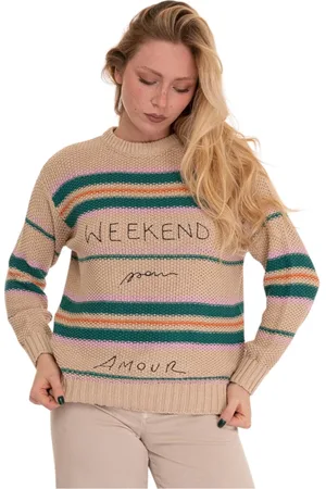 Max Mara Femme, Pulls, Multicolore, Taille: 42 FR Pull à col rond rayé avec impression