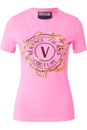 VERSACE Femme, Tops, Rose, Taille: 42 FR T-shirt avec logo Barocco et cristaux