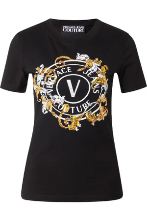 VERSACE Femme, Tops, Noir, Taille: 40 FR T-shirt avec Logo Barocco et Cristaux