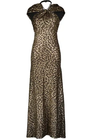 Paco rabanne Femme, Robes, Brun, Taille: 36 FR Robe Longue Imprimé Léopard