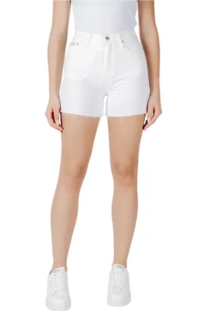 Calvin Klein Femme, Shorts, Blanc, Taille: W29 High-Rise Distressed Hem Denim Shorts