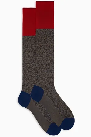 Gallo Homme, Sous-vêtements, Multicolore, Taille: M Chaussettes longues en coton bleu pour hommes avec motif tissé géométrique