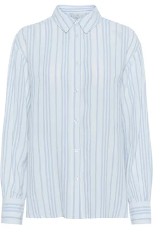 Kaffe Femme, Blouses et Chemises, Bleu, Taille: 38 FR Chemisier à Rayures Chalk/Soft Chambray
