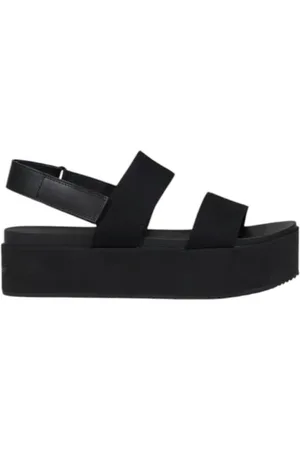 Calvin Klein Femme, Chaussures, Noir, Taille: 37 EU Sandales noires en coton avec détail