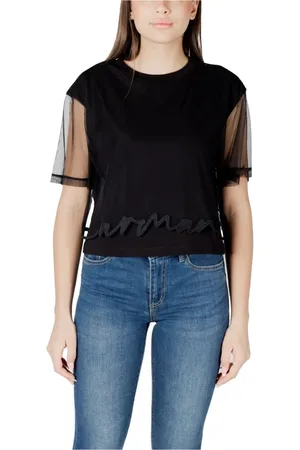 Armani Exchange Femme, Tops, Noir, Taille: 40 FR Haut en Coton Noir à Manches Courtes