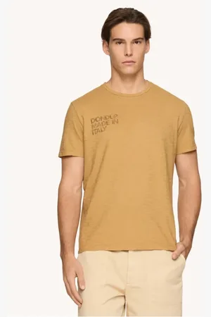 Dondup Homme, Tops, Brun, Taille: L T-shirt Col Rond en Jersey Flammé avec Logo Imprimé