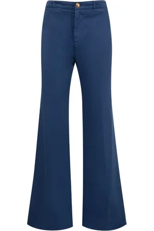 Chloé Femme, Pantalons, Bleu, Taille: 40 FR Pantalon Évasé en Coton Bleu