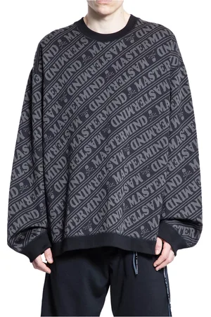 MASTERMIND Homme, Sweatshirts et sweats à capuche, Noir, Taille: L Diagonal Logo Print Crewneck T-Shirt