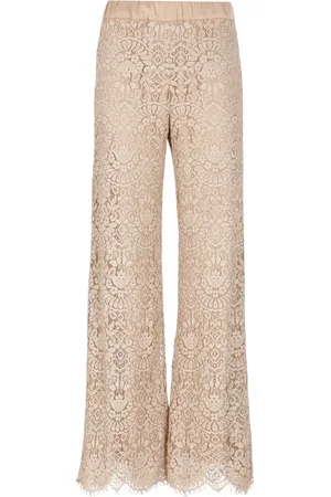 D.EXTERIOR Femme, Pantalons, Rose, Taille: 36 FR Pantalon Rose à Motif Dentelle et Taille Élastique