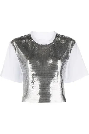 Paco rabanne Femme, Tops, Gris, Taille: 38 FR Top métallique pour un look chic