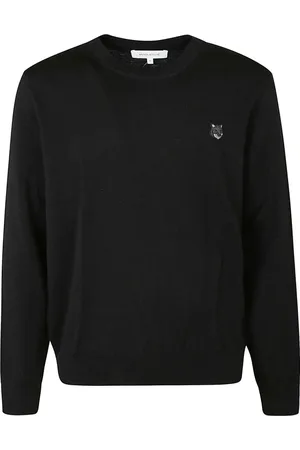 Maison Kitsuné Homme, Sweatshirts et sweats à capuche, Noir, Taille: L Pull avec Patch Tête de Renard