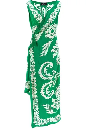Etro Femme, Robes, Vert, Taille: 42 FR Robe Midi en Viscose Florale