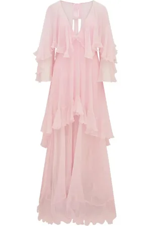 LOVESHACKFANCY Femme, Robes, Rose, Taille: 40 FR Robe longue en mousseline de soie Collia inspirée bohème