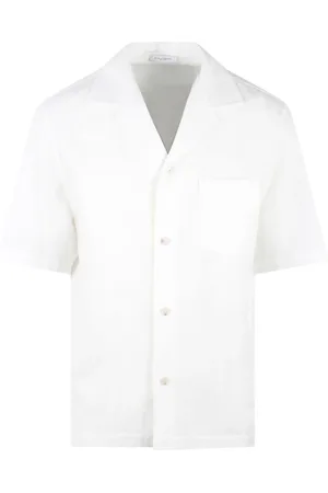 Paolo Pecora Homme, Chemises, Blanc, Taille: M Chemise de Bowling en Toile avec Broderie