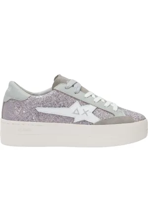 sun68 Femme, Chaussures, Gris, Taille: 39 EU Baskets Katy Paillettes Argent Cuir