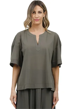 Max Mara Femme, Blouses et Chemises, Vert, Taille: 42 FR Chemise coréenne à col en V et manches courtes