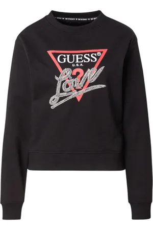 Guess Femme, Sweatshirts et sweats à capuche, Noir, Taille: 44 FR Pull noir à manches longues avec triangle d