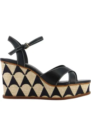 CARRANO Femme, Chaussures, Noir, Taille: 39 EU Sandales compensées en cuir Noir Tissu