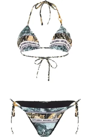 Roberto Cavalli Femme, Maillots de bain, Multicolore, Taille: 38 FR Bikini avec Imprimé Jungle et Détails Serpent