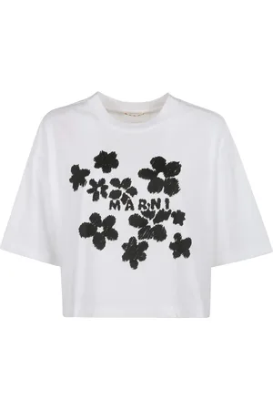 Marni Femme, Tops, Blanc, Taille: 36 FR T-shirt Col Rond Logo Floral