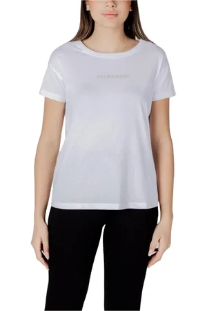 Armani Exchange Femme, Tops, Blanc, Taille: 42 FR Élégant T-shirt col rond pour femmes