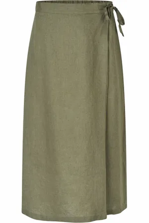 Masai Femme, Jupes, Vert, Taille: 44 FR Jupe portefeuille en lin vert style classique