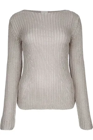 Calvin Klein Femme, Pulls, Gris, Taille: 38 FR Pull Argent Col Bateau Manches Longues