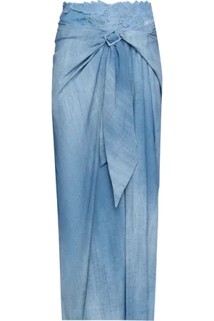 ERMANNO SCERVINO Femme, Jupes, Bleu, Taille: 36 FR Jupe Longue en Denim avec Dentelle Grecque